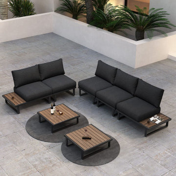 Modern Outdoor 7 Piece Lounge Set with Polywood Tables