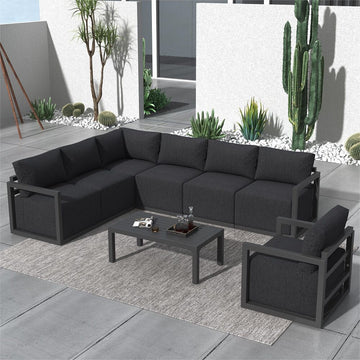 Alfresco 7-Seat Garden Lounge Set – White Aluminum
