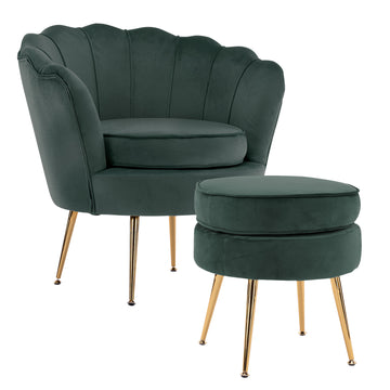 La Bella Velvet Scallop Armchair with Ottoman