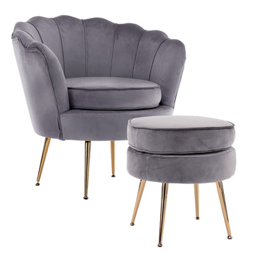 La Bella Grey Velvet Scallop Armchair + Ottoman