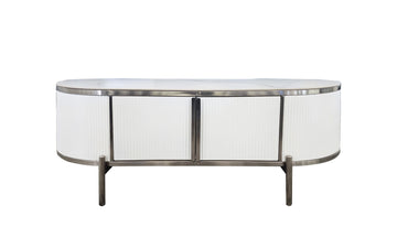 Kingsley Coffee Table – White Marble, Silver Trims, 135cm
