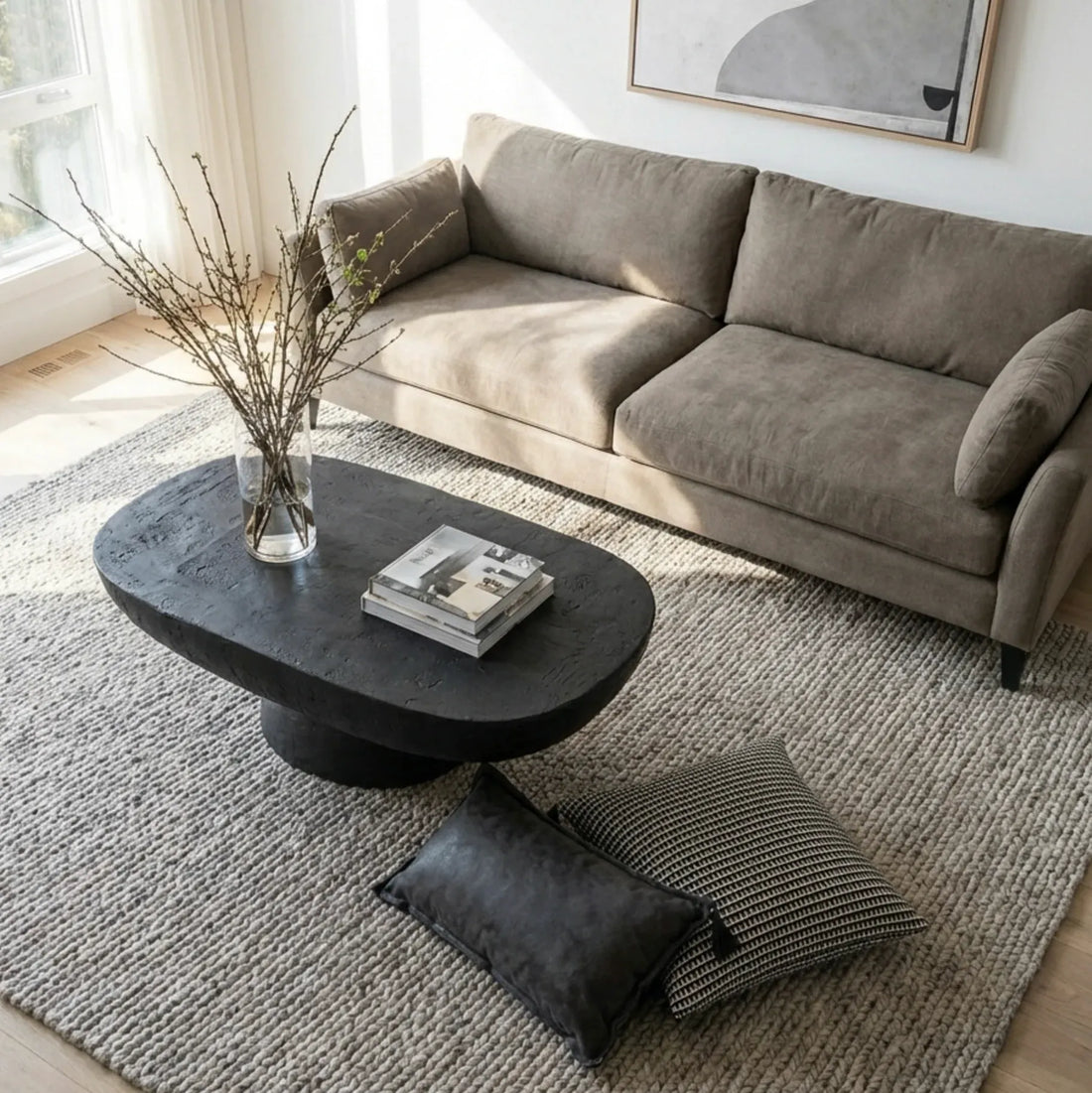 Korra Sculptural Black Stone Coffee Table – Handcrafted Design