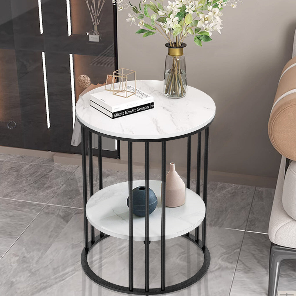 Solid Marble Sofa Side Coffee Table – 2-Tier Storage Table