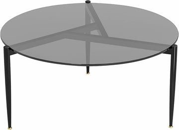 Modern Round Tempered Glass Coffee Table – Black Metal Frame