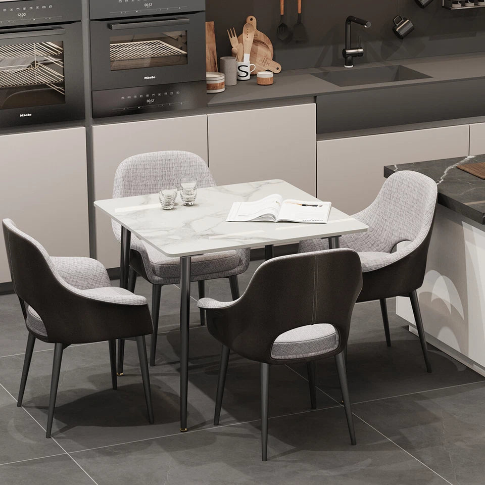 White Sintered Stone Dining Table with Black Legs