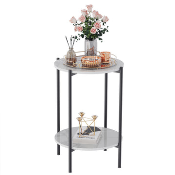 High Gloss Marble Top End Table – Modern Side Table with Metal Frame