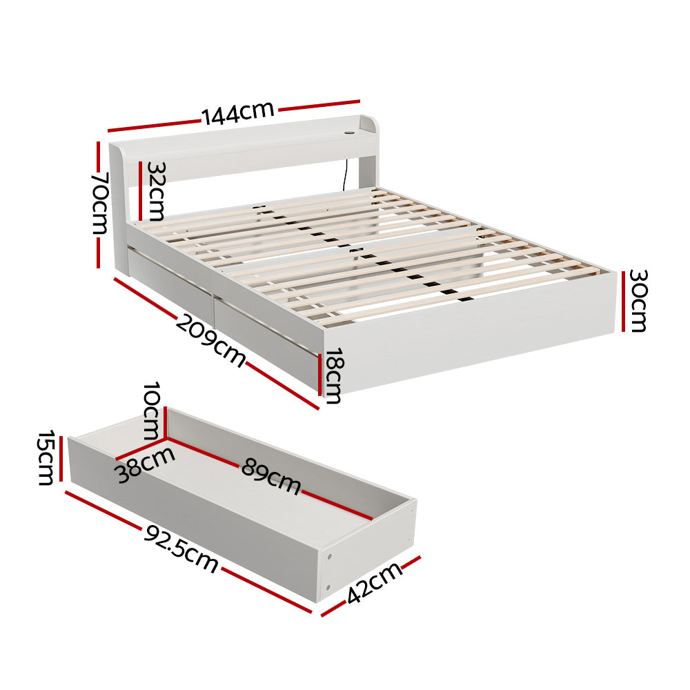 Artiss AURA Double Bed Frame with Storage & USB