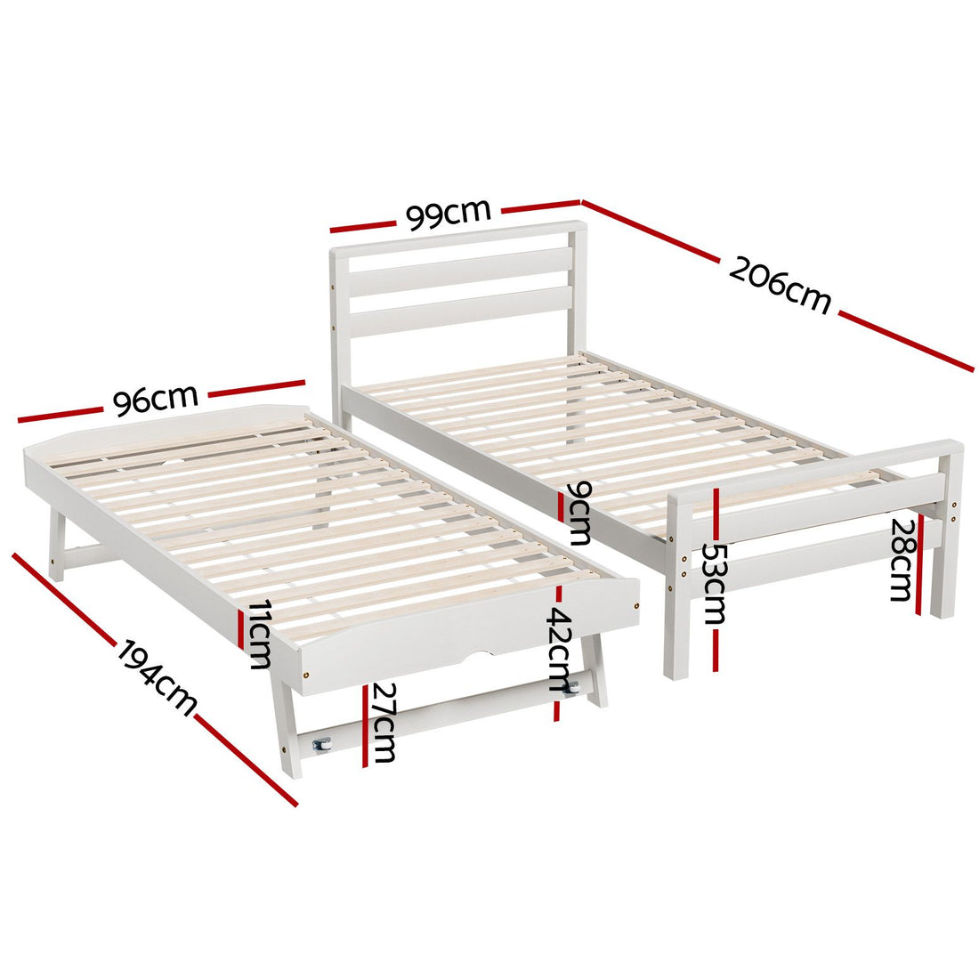 Artiss AVIS Single Bed Frame – 2-in-1 Trundle White