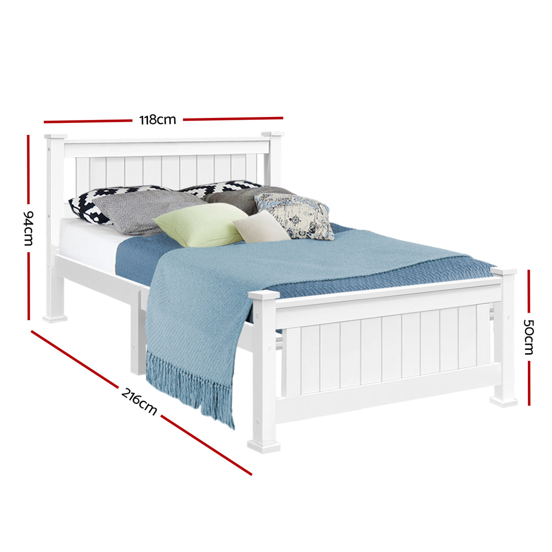 Artiss RIO King Single Bed Frame – White Pine Wood