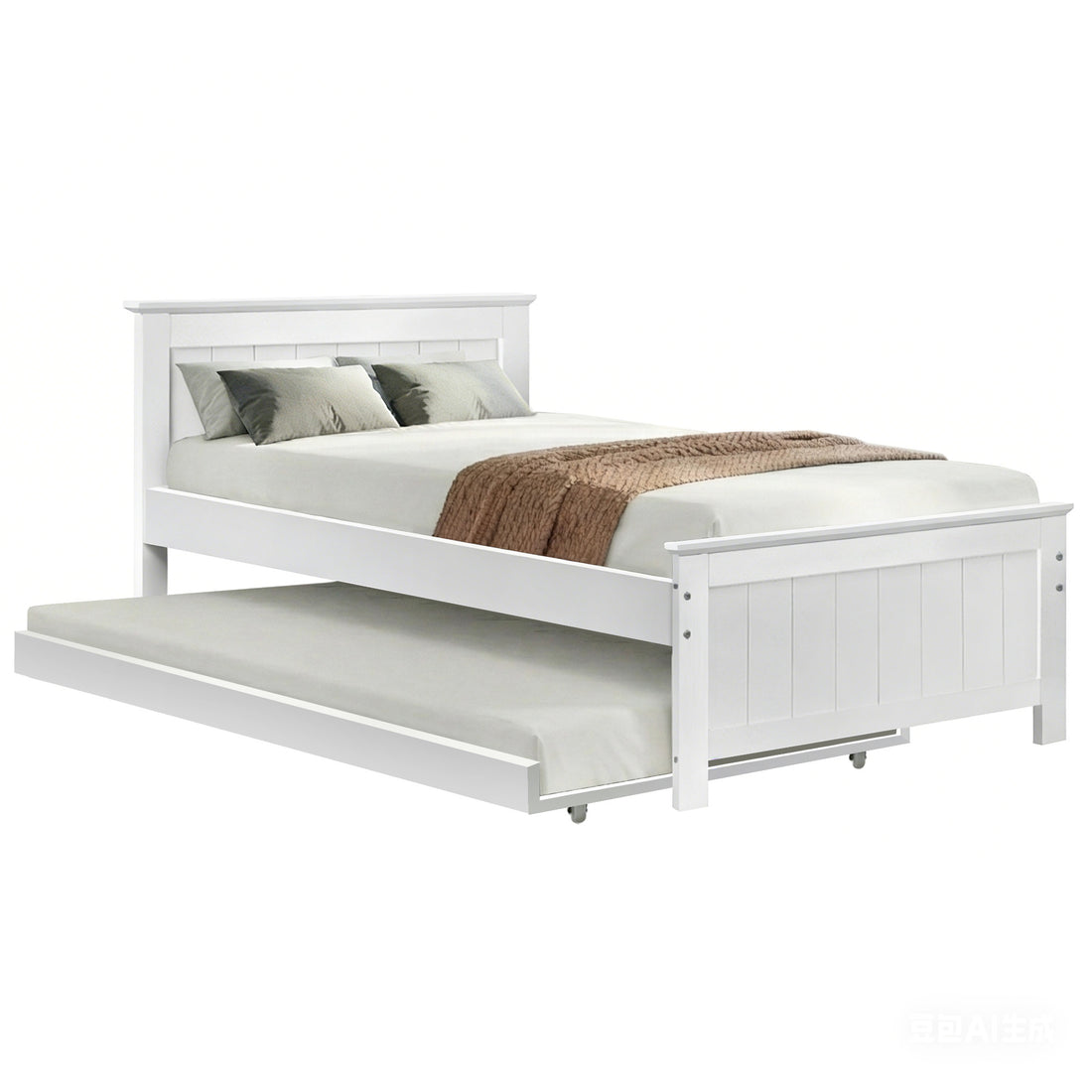 Artiss ELVIS King Single Trundle Bed Frame – White