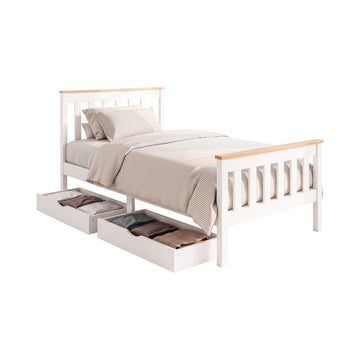 Artiss Pony Single Bed Frame – White with 2 Storage Drawers