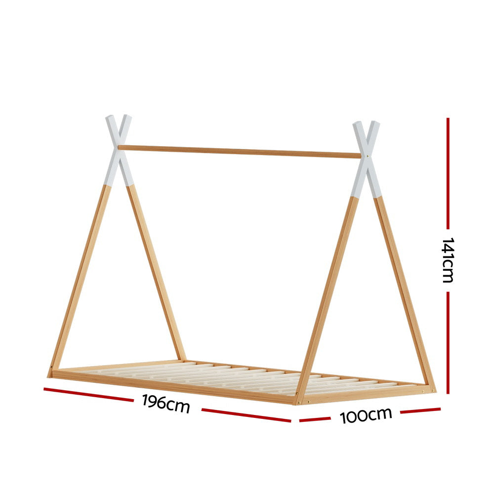 Artiss ENID Kids House Single Bed Frame – Oak Pine