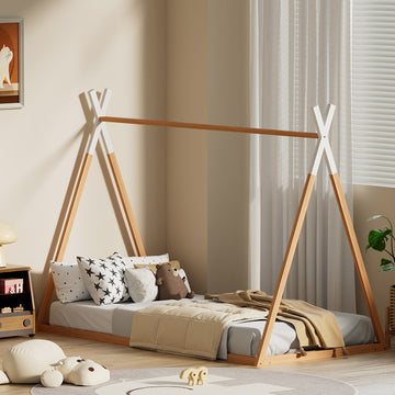 Artiss ENID Kids House Single Bed Frame – Oak Pine