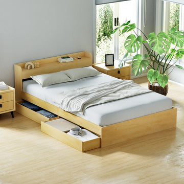 Artiss AURA Double Bed Frame with USB Ports – Wood