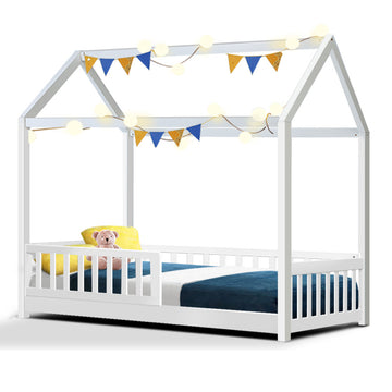 Artiss ROCK Kids House Bed Frame White Single