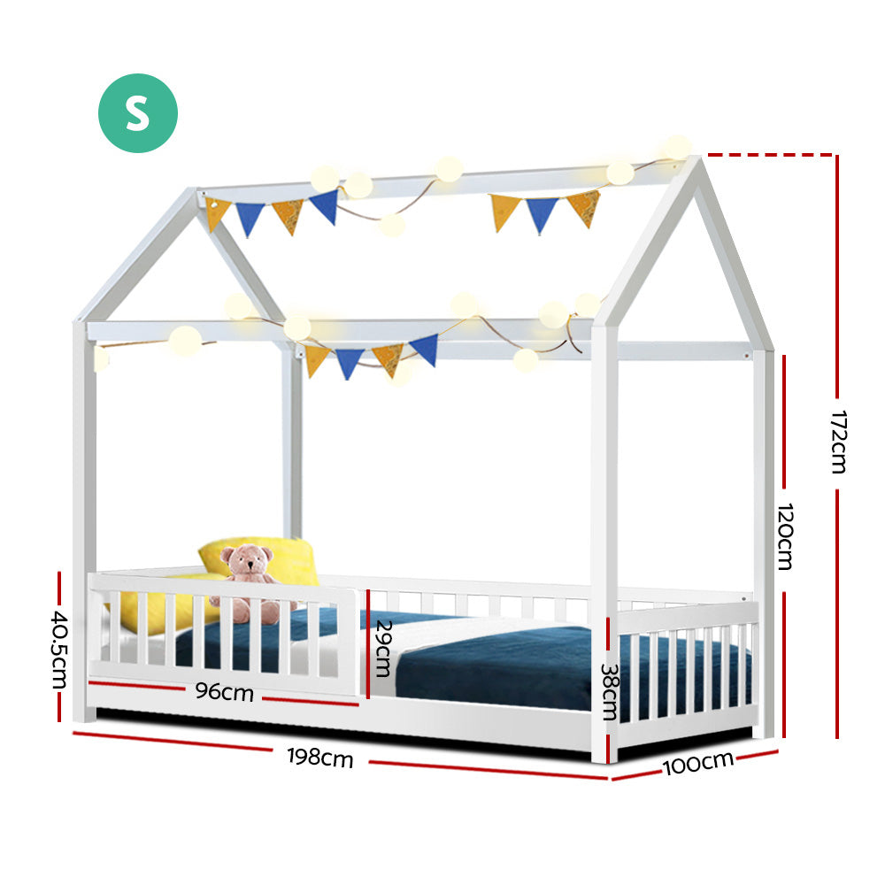 Artiss ROCK Kids House Bed Frame White Single