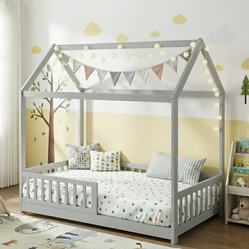 Artiss ROCK Kids House Bed Frame Grey Single
