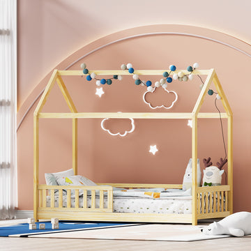 Artiss ROCK Kids House Bed Frame Oak Single