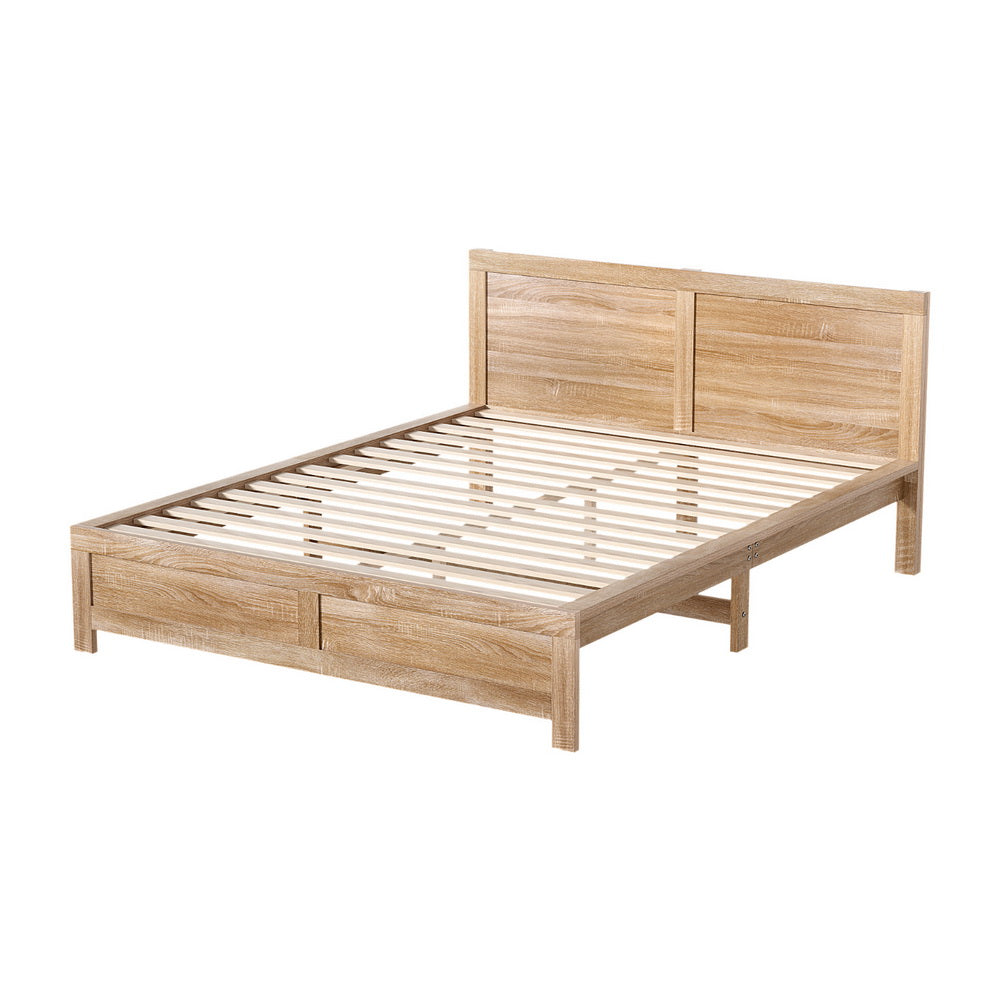 Artiss Double Wooden Bed Frame – Acacia Oatmeal