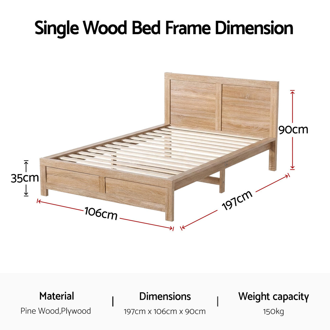 Artiss Single Bed Frame – Walnut Wood Base