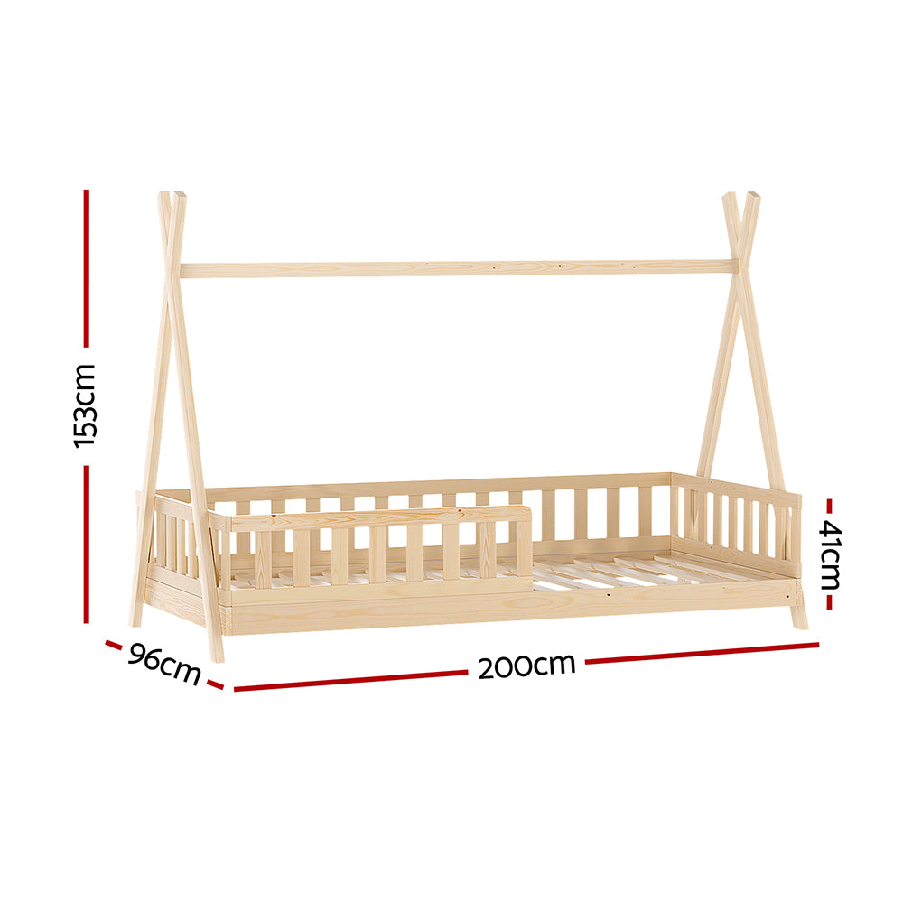 Artiss Kids House Bed Frame Single Oak Wood