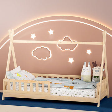Artiss Kids House Bed Frame Single Oak Wood