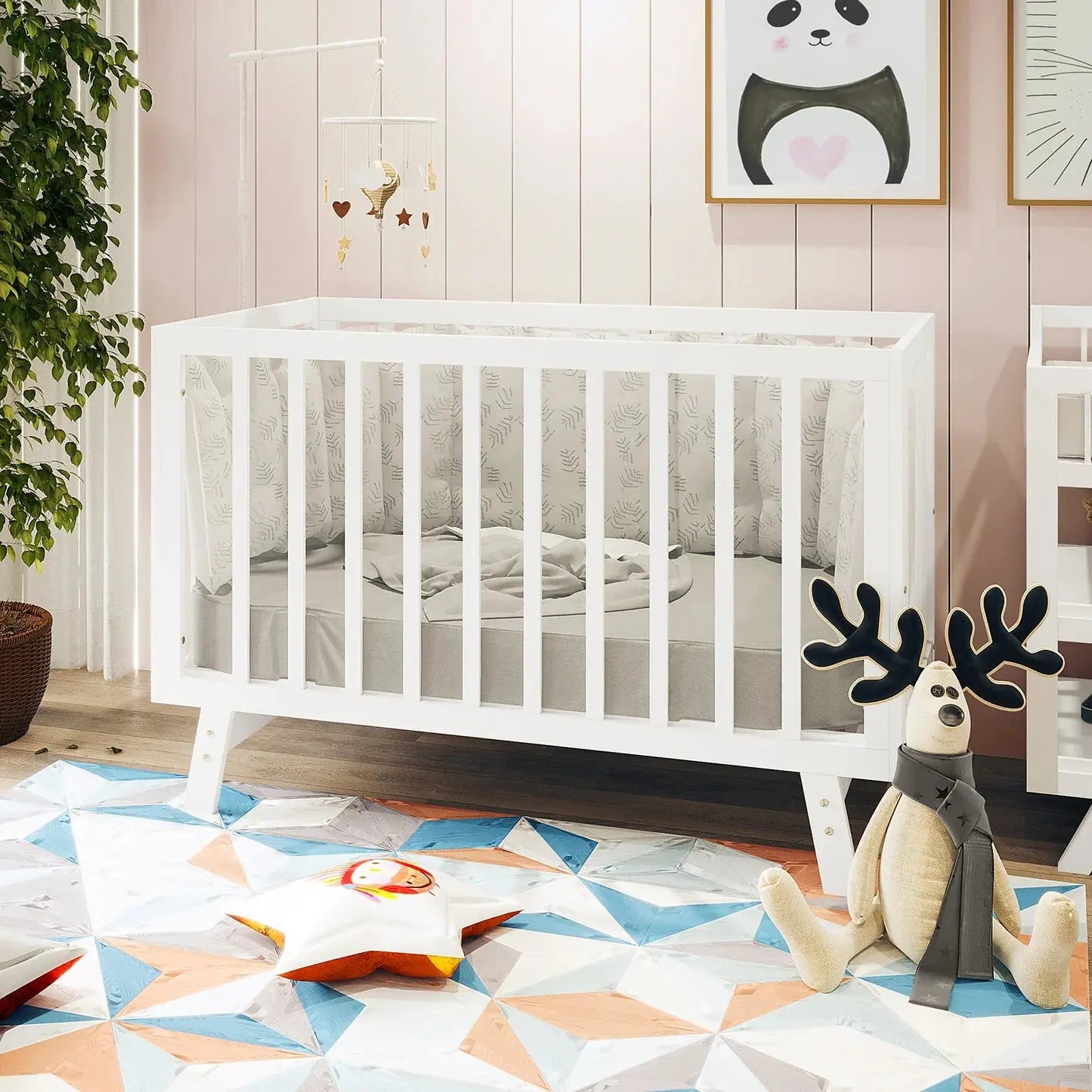 White solid timber baby crib