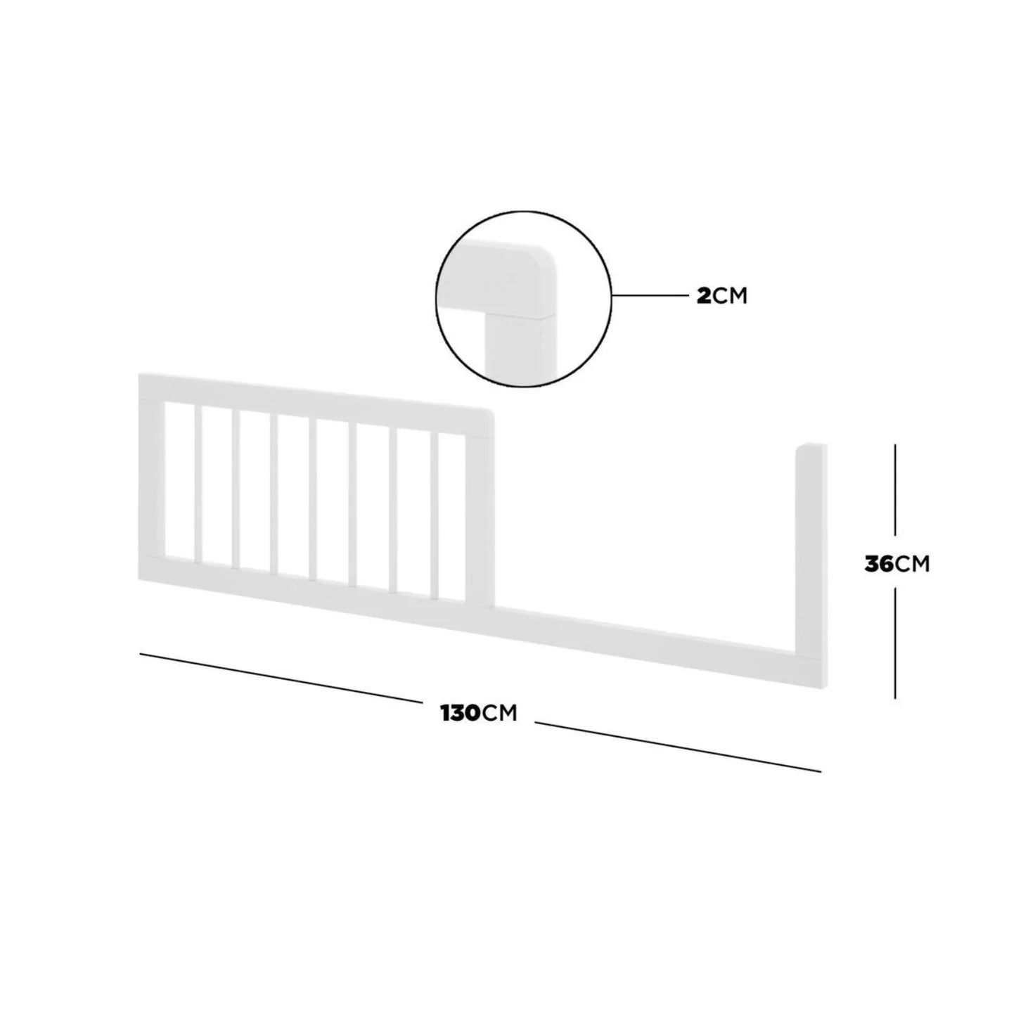 White toddler bed safety rail for cot