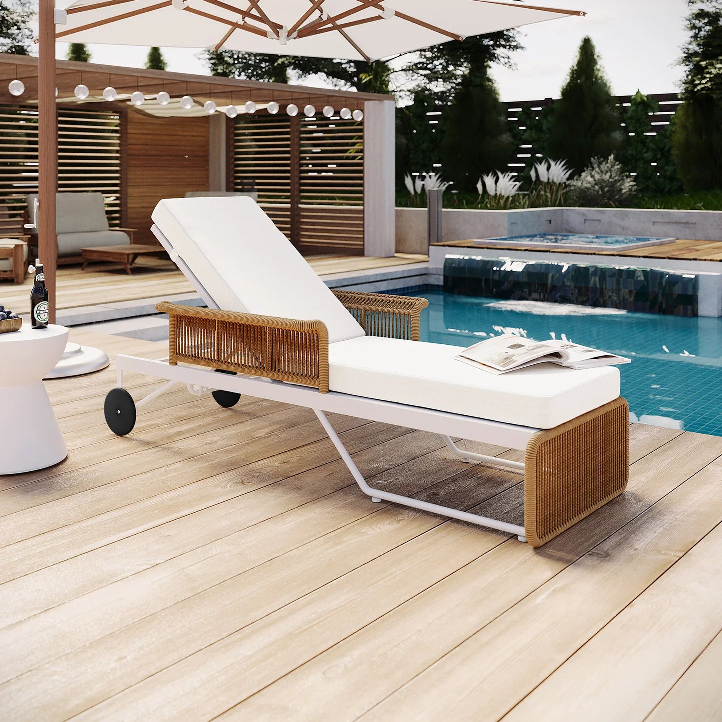 adjustable outdoor wicker sun lounger for poolside seating