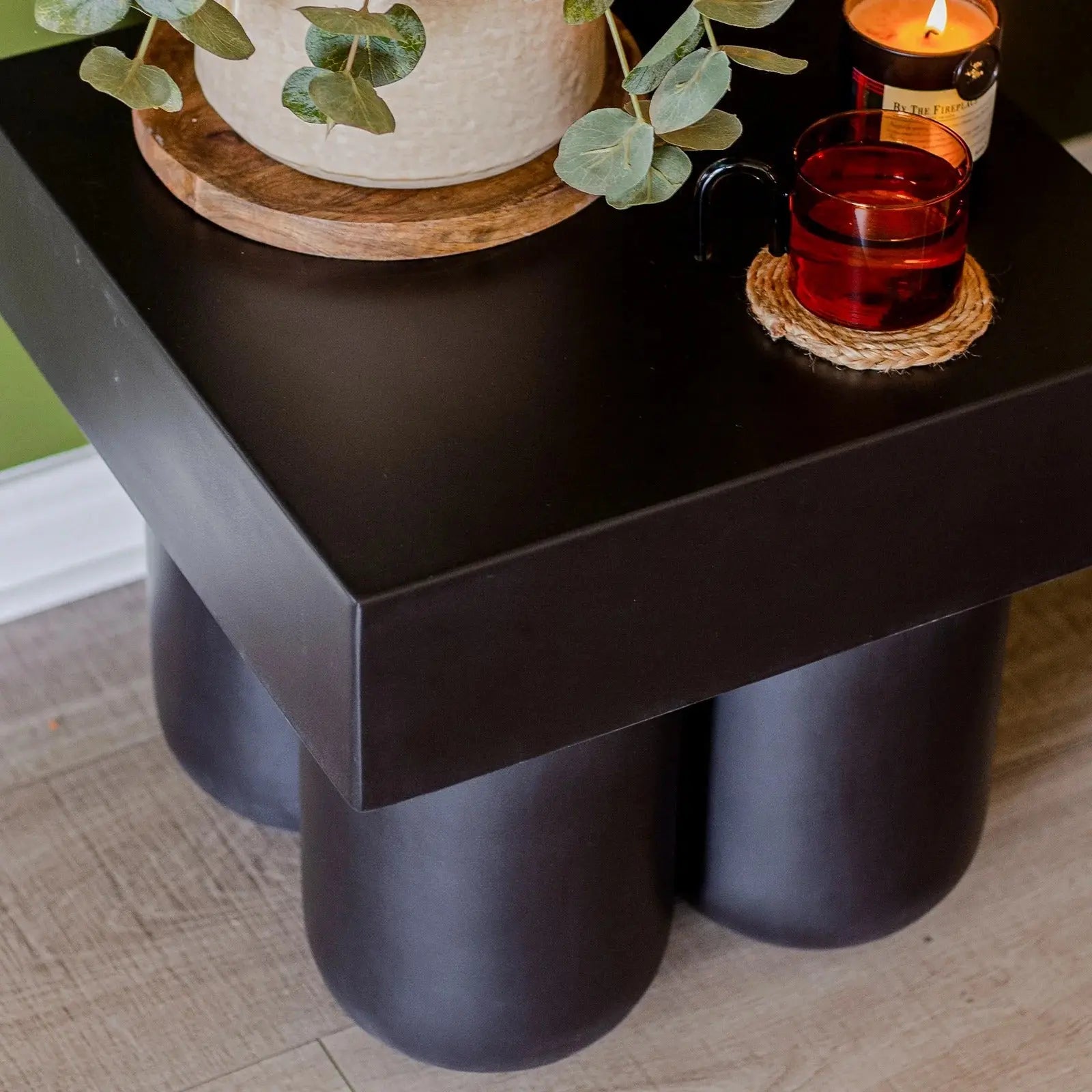 black concrete patio side table curved design