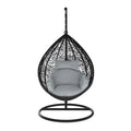 black wicker outdoor egg chair with cushion and steel frame