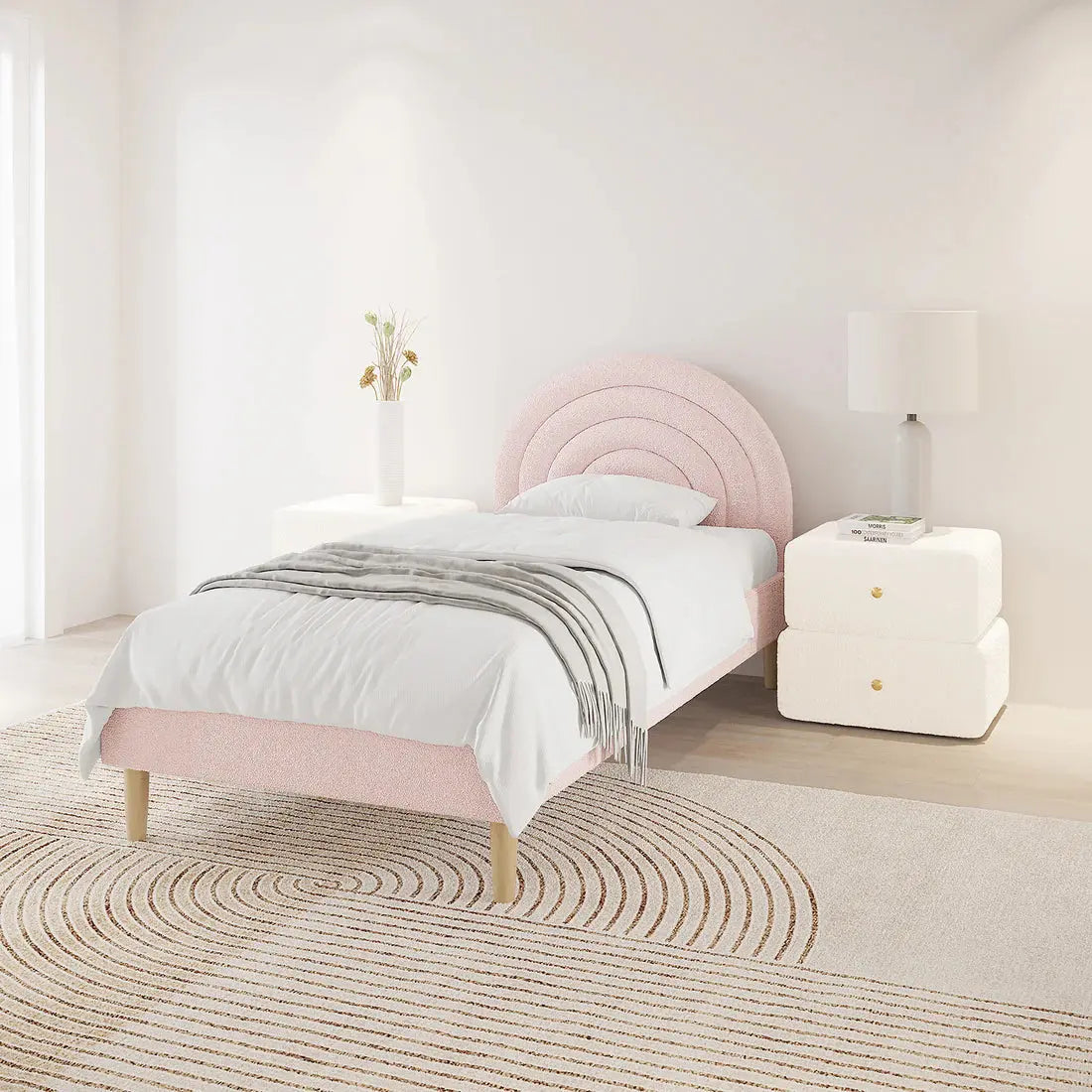 boucle upholstered rainbow bed frame kids bedroom
