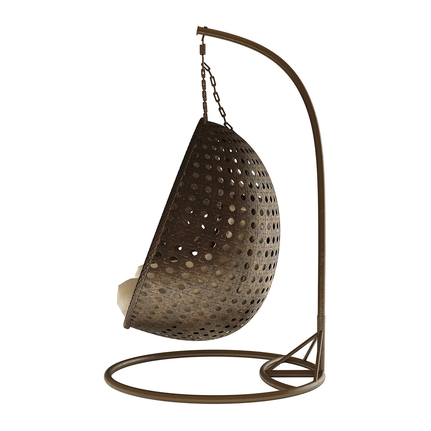 brown rattan 2 person hanging egg chair for patio