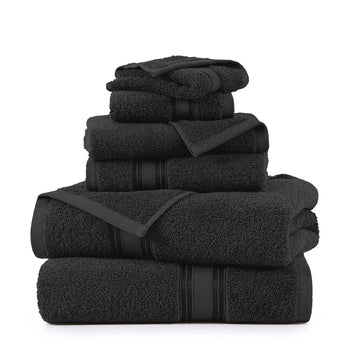 6 Piece Cotton Towel Set 550GSM - Black