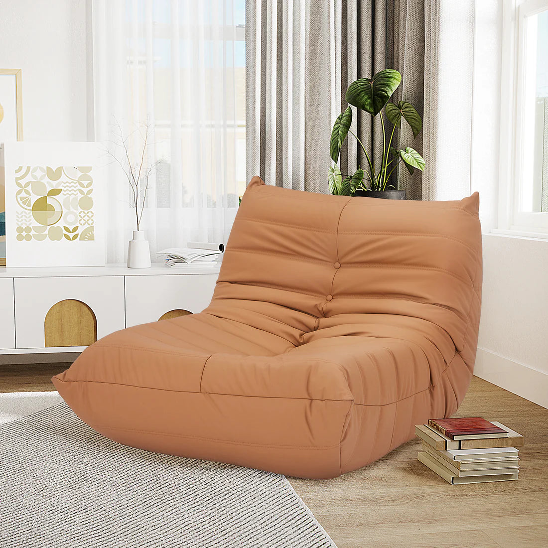 caramel PU leather tufted lounge chair Australia