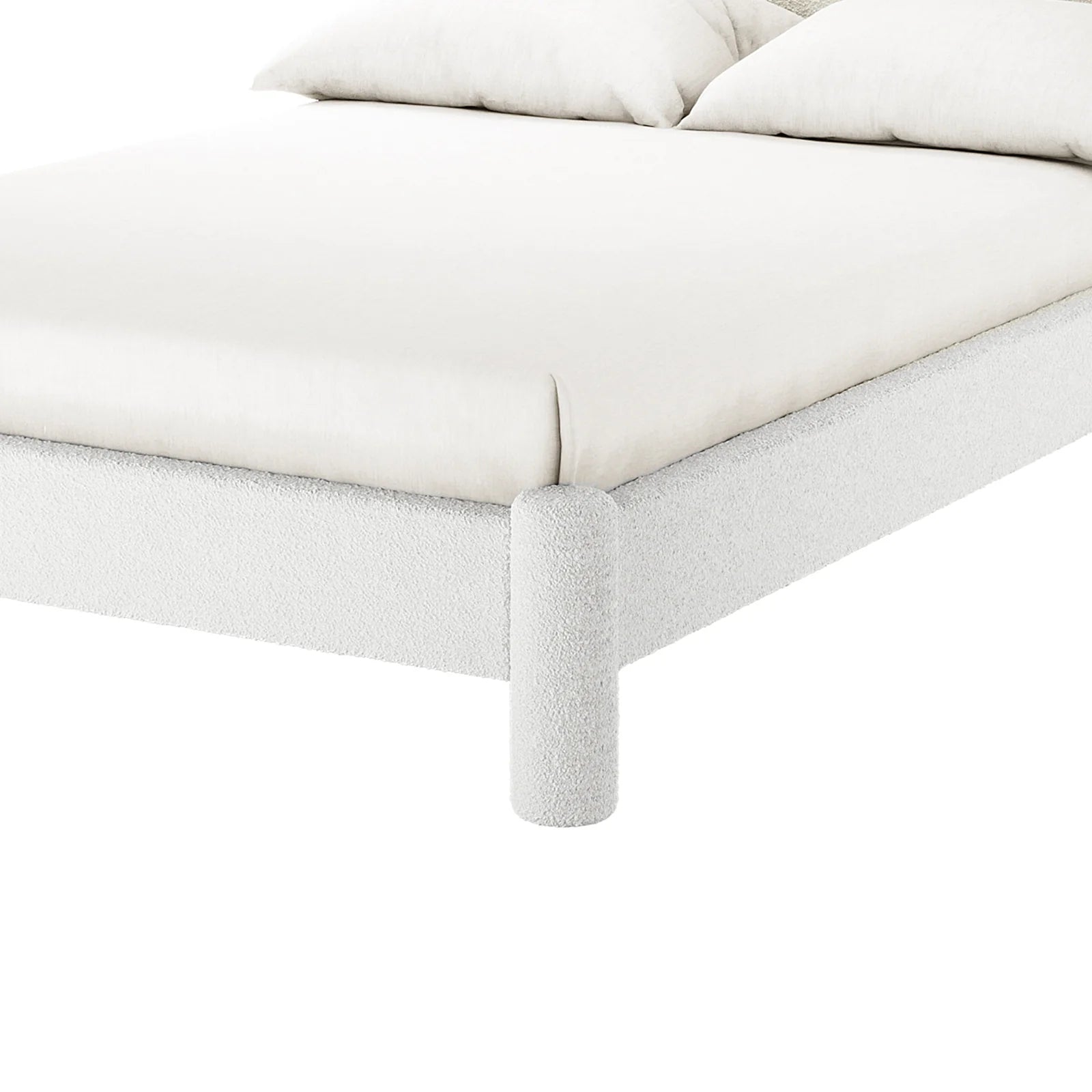 cream boucle upholstered bed frame contemporary bedroom