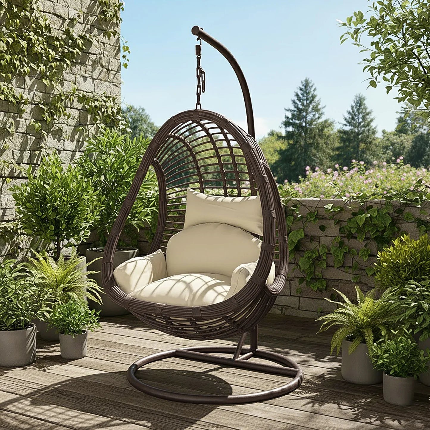 curved wicker hanging egg chair with steel frame