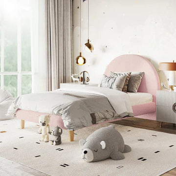fausta arched boucle bed frame light pink australia