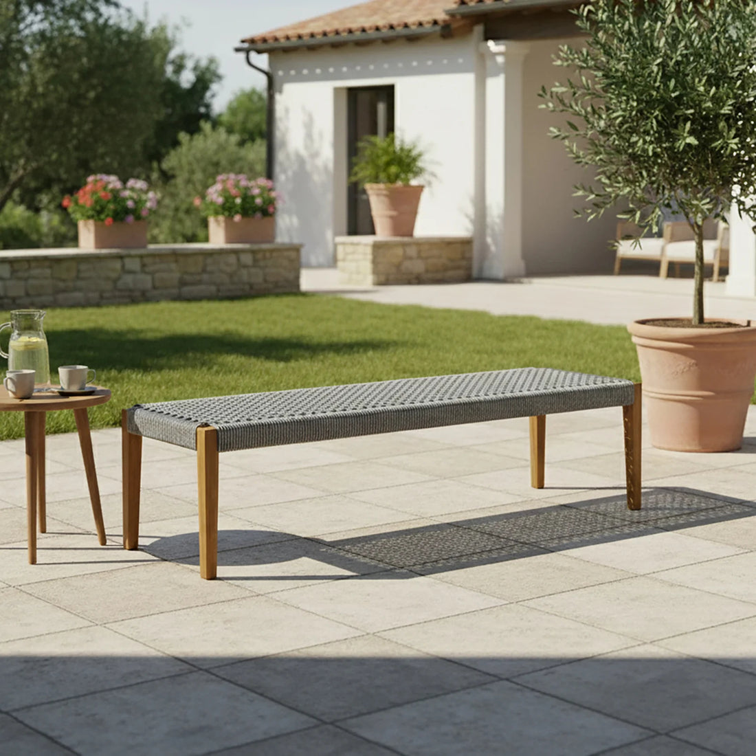 fentan 4 seater acacia hardwood outdoor bench light grey australia