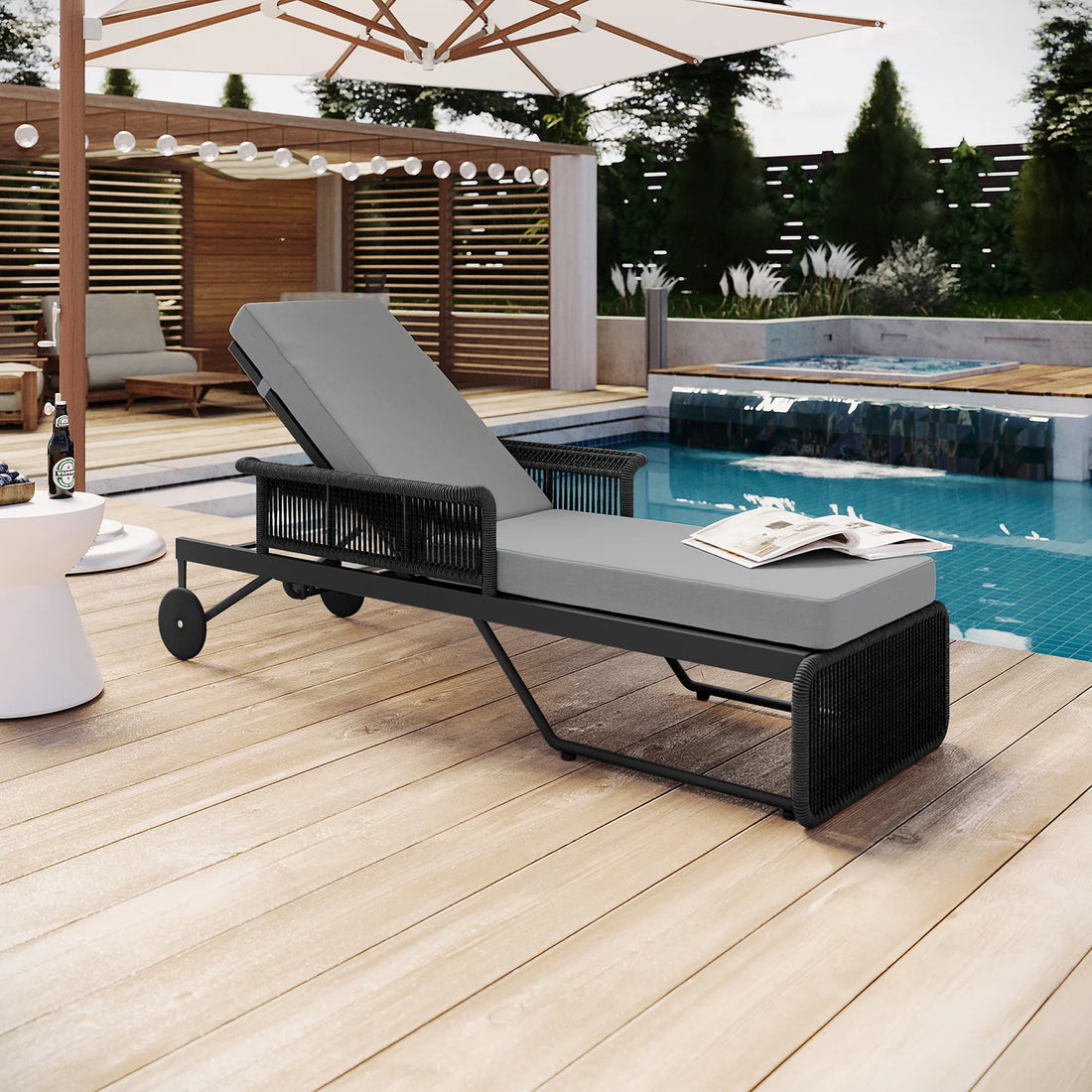 Beyond Living outdoor rattan sun lounger for poolside lounging