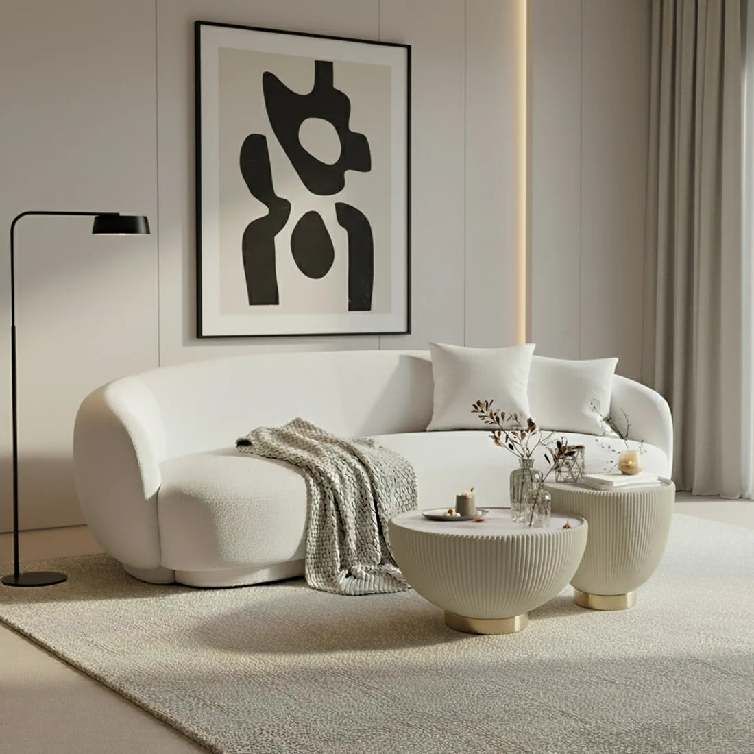 janelle boucle curved sofa modern interior design