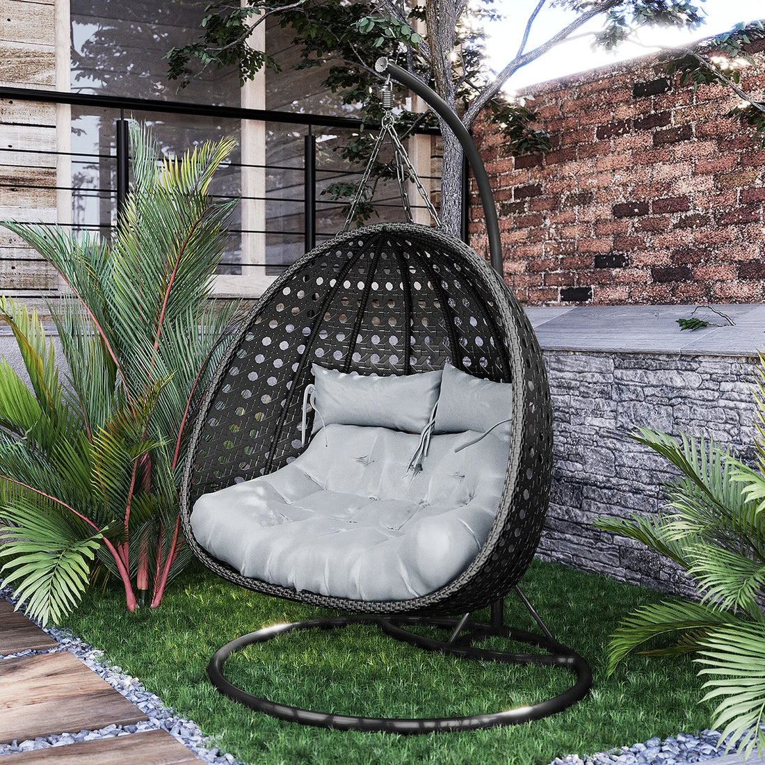 Beyond Living 2 seater hanging egg chair for patio lounge