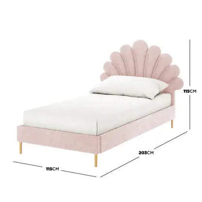 light pink boucle upholstered bed frame design