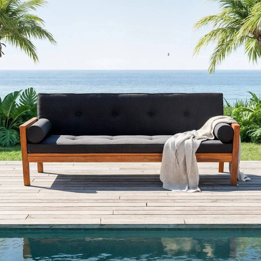 luxo meves hardwood outdoor daybed sofa black cushion australia