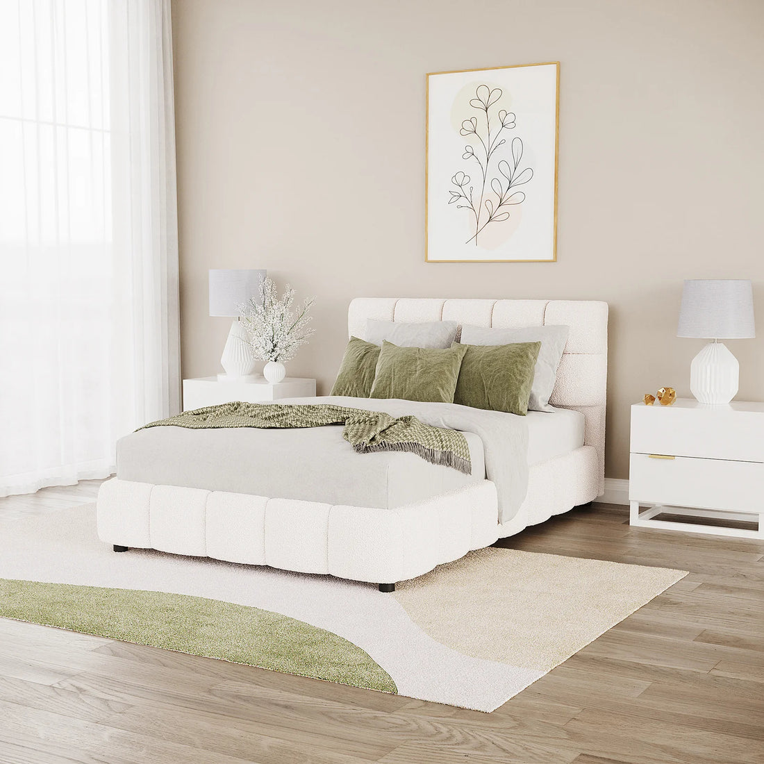 nikias boucle fabric bed frame australia