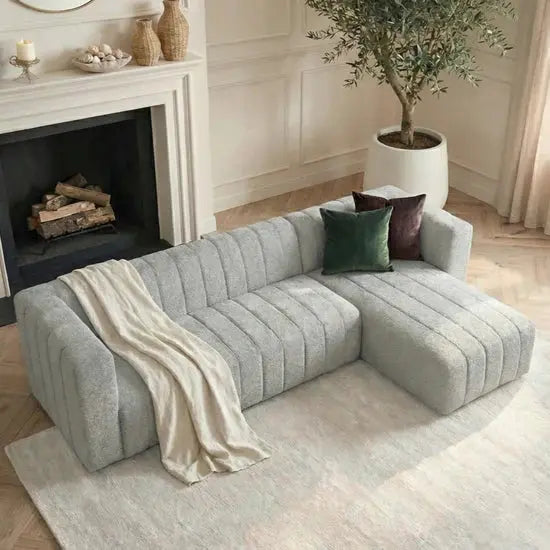 modern boucle chaise sofa beyond living