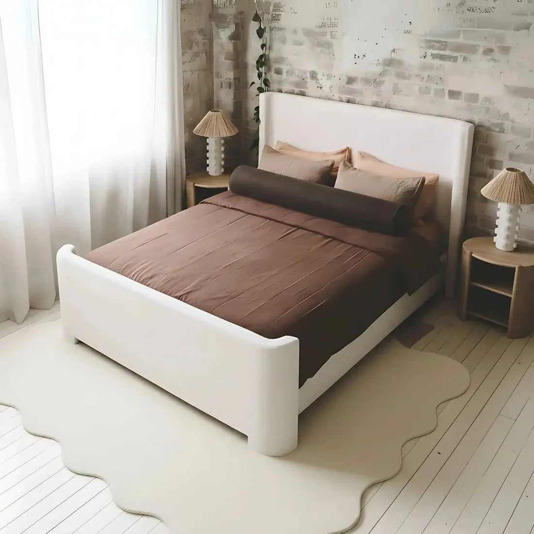 palmira queen boucle fabric bed frame australia