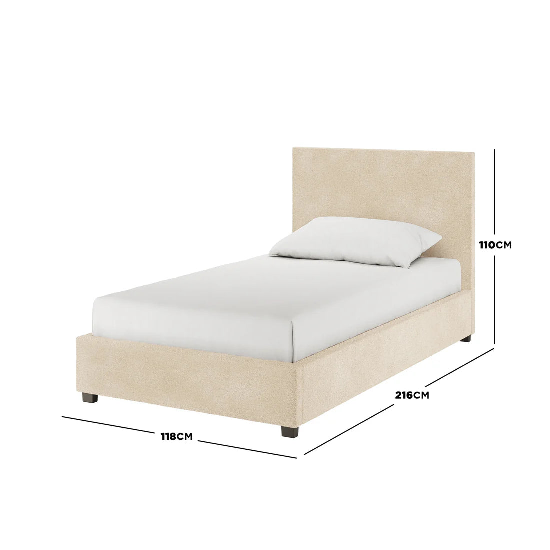 boucle upholstered gas lift bed frame king single