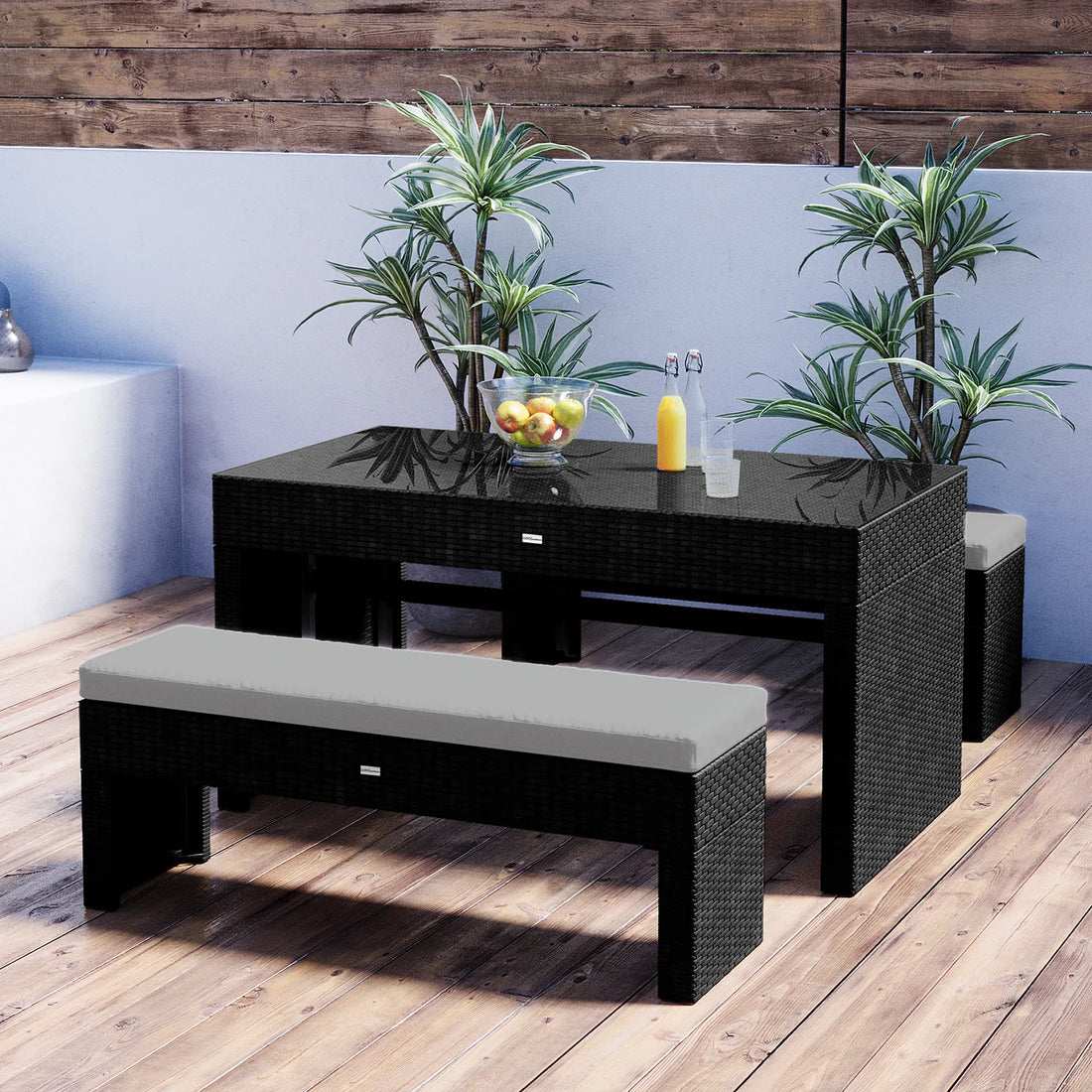 4 seater outdoor dining bench set black cream patio table