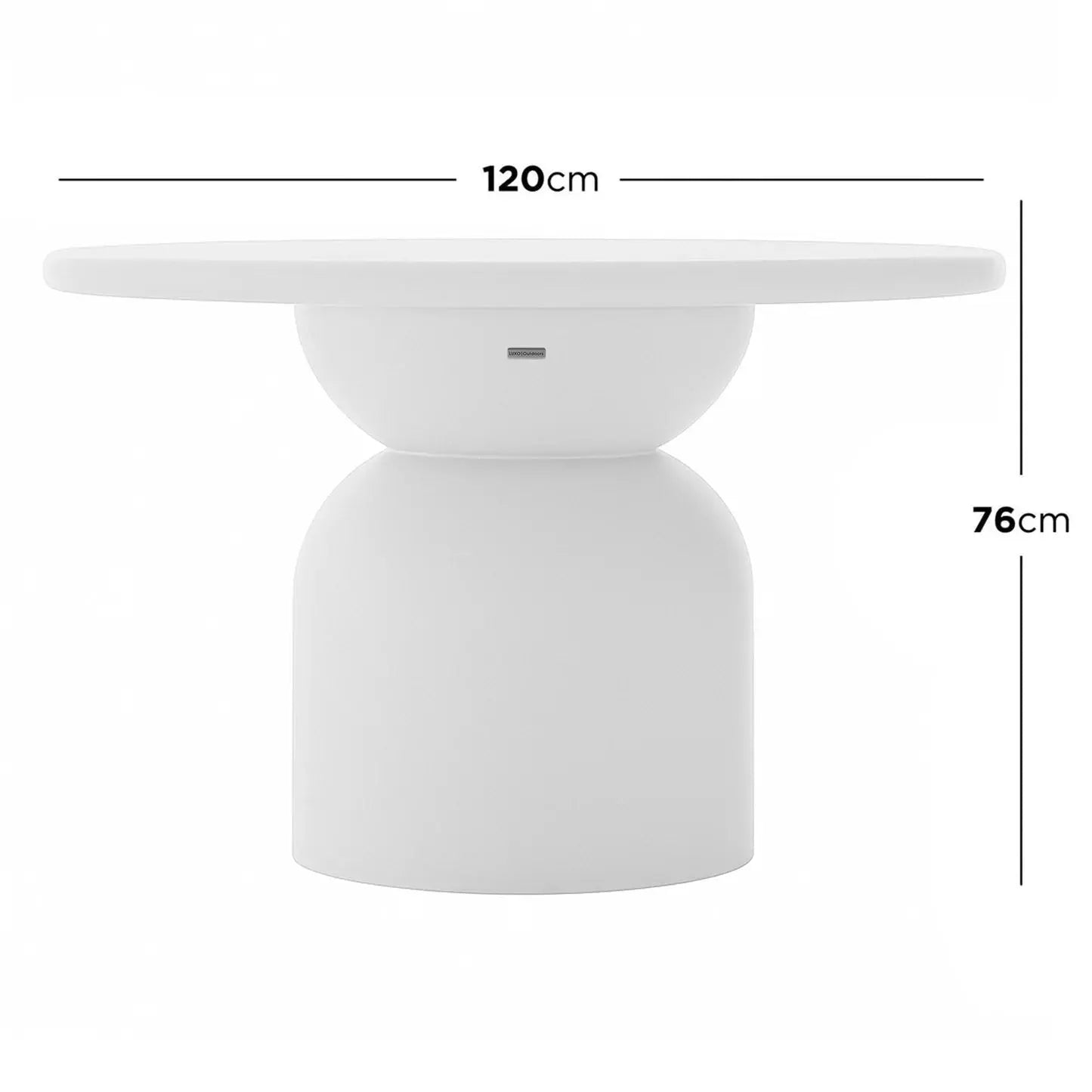 modern round concrete outdoor dining table beyond living